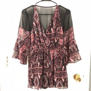 BCBGeneration Ikat-Print Surplice Romper